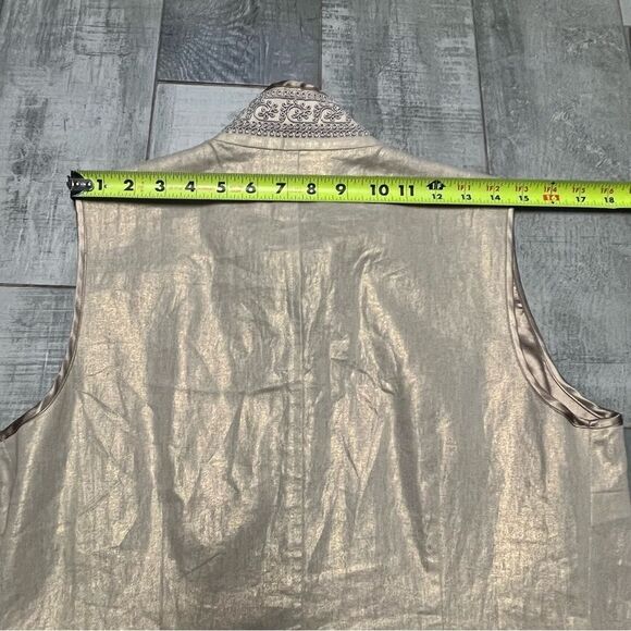 Peter Nygard Boho Gold Linen Blend Mandarin Collar Embellished Open Waist Vest M - Picture 9 of 14